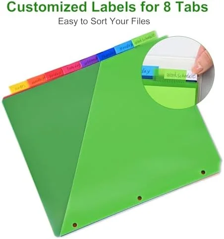 8-Tab Binder Dividers with Storage Pockets and Sheet Protectors - 8 Colors for 3-Ring Binders