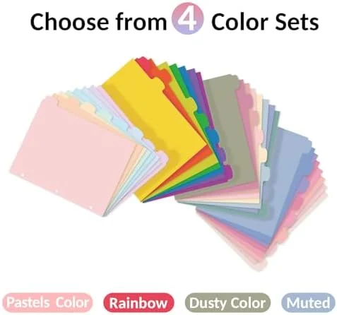Pastel Plastic Binder Dividers with 8 Write & Erase Tabs - Reusable & Tear-Resistant