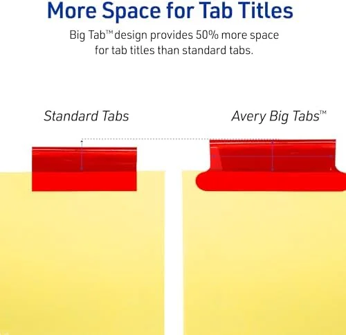 5-Tab Insertable Dividers with Big Tabs for 3-Ring Binders, 6 Sets