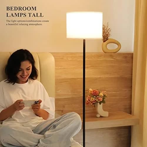 Sleek Black Floor Lamp with White Shade and Foot Pedal Switch - 60"