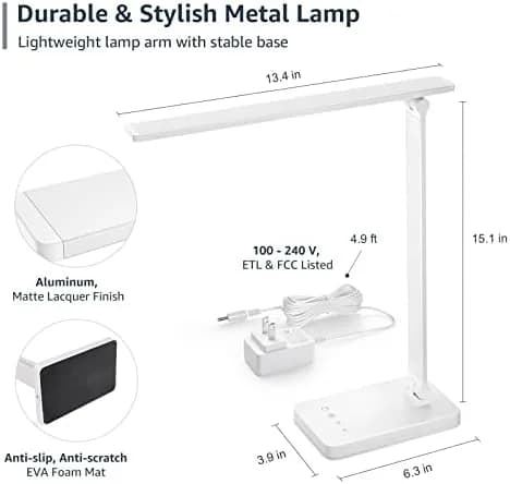 Adjustable LED Desk Lamp with 5 Color Modes & 5 Brightness Levels, Dimmable Task Light for Reading, Crafting, and Office Work