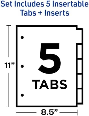 5-Tab Insertable Dividers with Big Tabs for 3-Ring Binders, 6 Sets